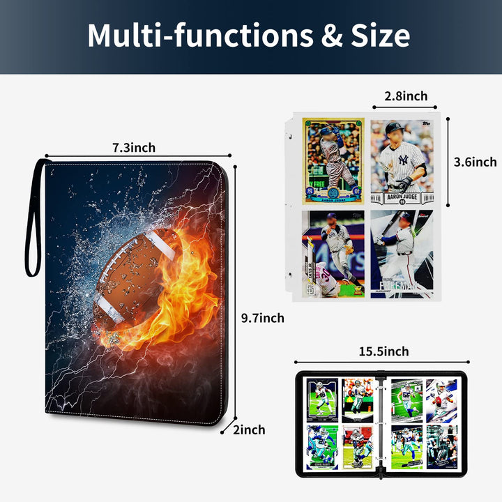 HESPLUS Football Card Binder Compatible with Football Card, Baseball Card, Trading Card, MTG and Other TCG, Fits 400 Cards with 50 Removable Pages, Card Holder Collector for Standard Size Card