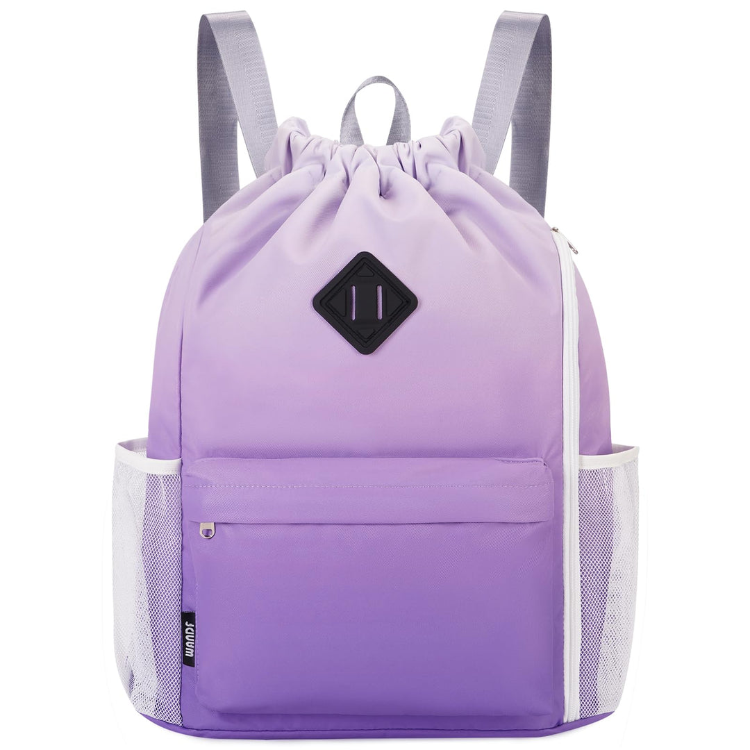 WANDF Drawstring Backpack Sports Gym Bag with Shoes Compartment, Water-Resistant String Backpack Cinch Bag for Women Men (Purple Gradient)