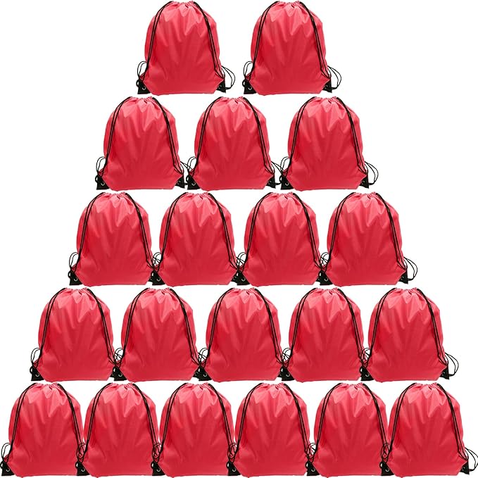 GoodtoU Drawstring Backpacks, Nylon Backpack Cinch Sack Drawstring Gym Bag for Sport, Traveling, Team (20Pcs, Cherry)
