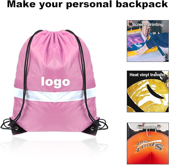 GoodtoU Drawstring Backpacks with Reflective Strip, Bulk Bags for Sport, Travel, Team (128Pcs, Pink)