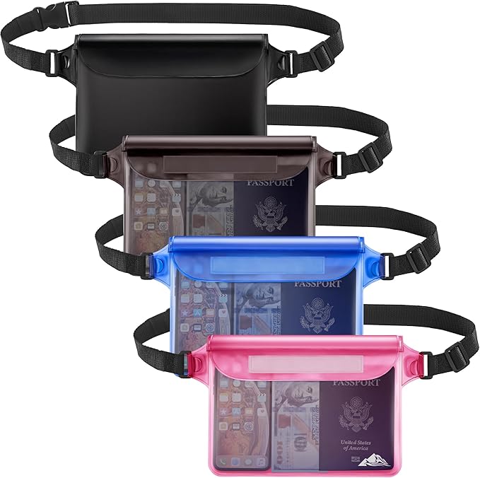 HEETA Waterproof Fanny Pack, Waterproof Pouch Dry Bag 2/3/4 Pack for Phone, Adjustable Waist Strap and Screen Touch Sensitive for Swimming Kayaking Boating Beach Fishing Diving Surfing Accessories