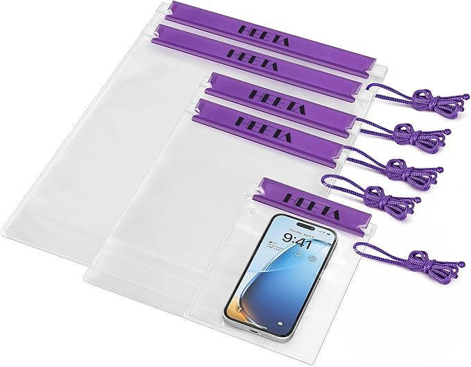 HEETA 5-Pack Clear Waterproof Dry Bag, Water Tight Cases Pouch Dry Bags for Camera Mobile Phone Maps, Kayaking Boating Document Holder
