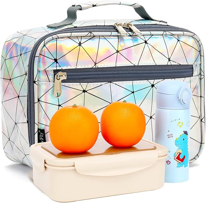 FlowFly Kids Lunch box Insulated Soft Bag Mini Cooler Back to School Thermal Meal Tote Kit for Girls, Boys, Lattice