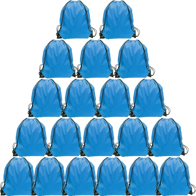 GoodtoU Drawstring Backpacks, Drawstring Bags Bulk Nylon Backpack Cinch Sack for Sport, Traveling, Team (20Pcs, Sky Blue)