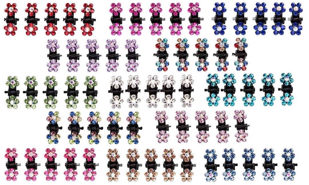 ANBALA Mini Claw Clips, 65pcs No-Slip Grip Jaw Clips Glitter Teeth Clips Rhinestone Metal Clamps Mix Colored Flower Hair Accesso