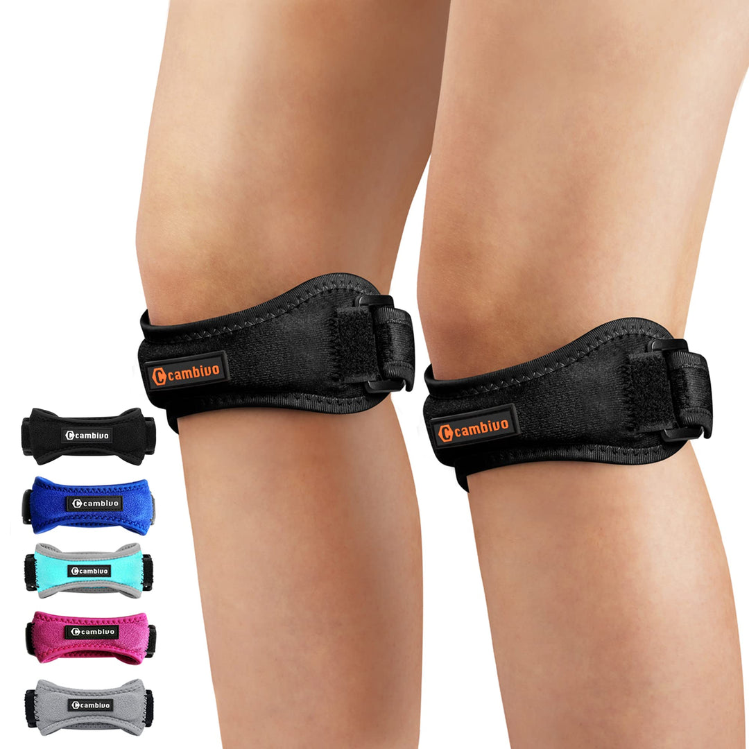 CAMBIVO Patella Tendon Knee Strap 2 Pack, Adjustable Knee Braces for Knee Pain, Knee Support Band for Running, Hiking, Volleyball, Jumpers Knee, Tennis, Tendonitis (Orange)