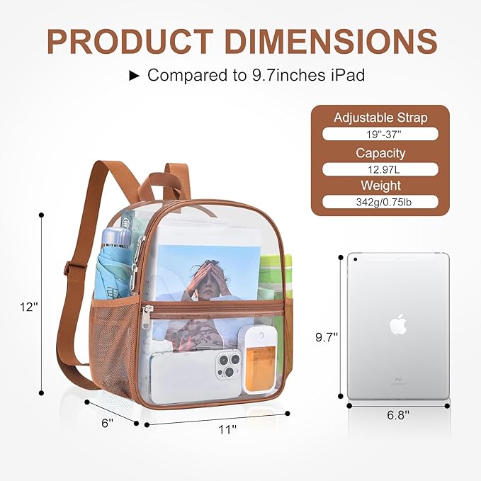 USPECLARE Clear Backpack Stadium Approved 12X11x6, Waterproof Clear Bag Stadium Backpack for Concert Work Sport Event