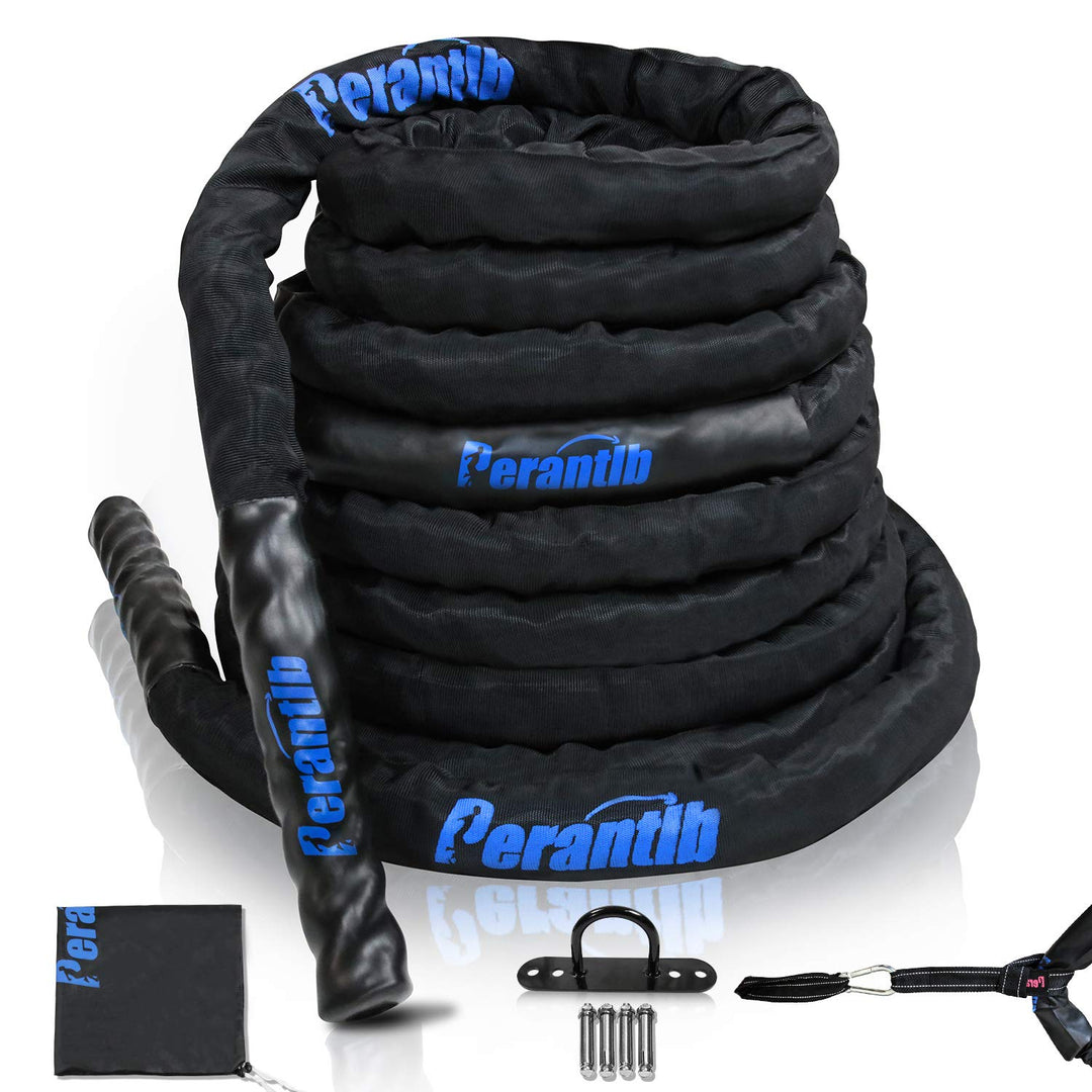 Perantlb Battle rope with wear-resistant nylon protective sleeve ,Heavy Battle Rope for Strength Training Home Fitness Exercise Rope, Anchor Strap Kit Included (2" x 40 ft Length)