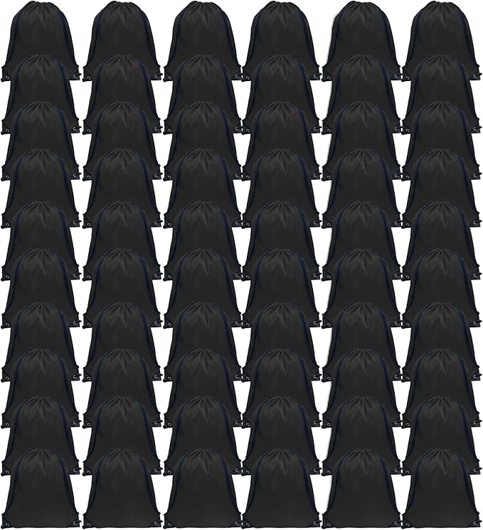 GoodtoU Drawstring Backpack Bulk, 60 Pcs Draw String Bags Cinch Bag Drawstring Gym Bag Sackpack Drawstring Bags for Women Men, Black