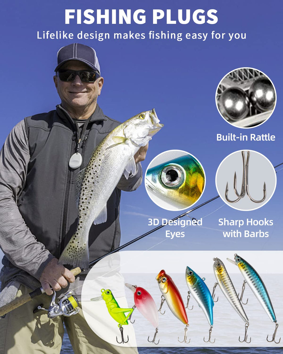 GOANDO Fishing Lures 380Pcs Gear for Bass Trout Salmon Kit Tackle Box with Plugs Jigs Crankbaits Spoon Poppers Soft Plastics Worms and More Accessories Gifts Men