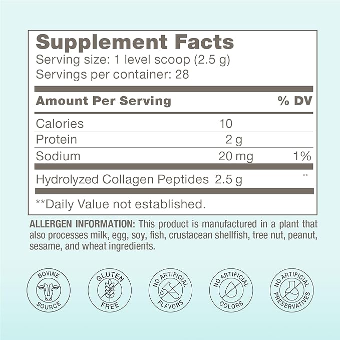 BODi Bioactive Collagen Peptides Powder, Collagen Type I & III for Skin, Hair and Nail Health, Gluten-Free Supplement for Women - Hydrolyzed Collagen, Unflavored, 2.47 oz, 28 Servings