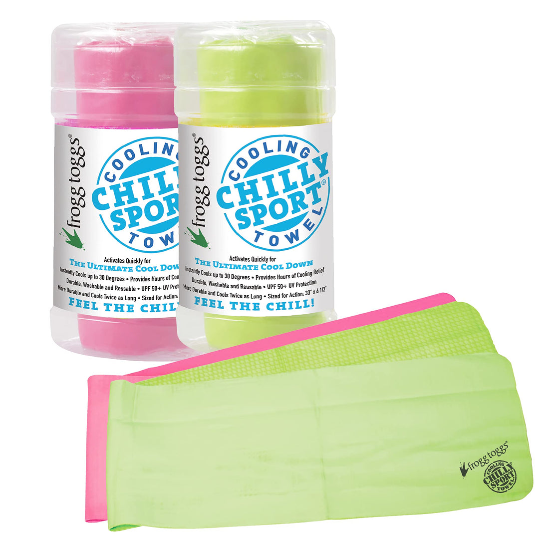 FROGG TOGGS Chilly Sport Cooling Neck & Head Band Towel, 2 Pack 1 Pink, 1 Hivis