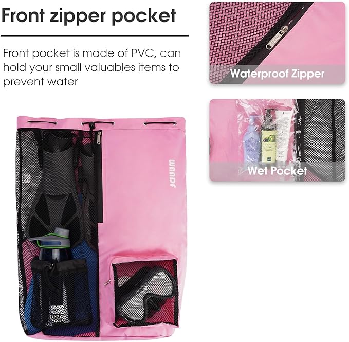 WANDF Swim Bag Mesh Drawstring Backpack with Wet Pocket for Swimming, Gym, and Workout Gear
