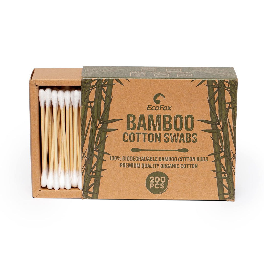Bamboo Cotton Swabs 200 Count | Biodegradable & Organic Wooden Cotton Buds | Double Tipped Ear Sticks | 100% Eco-Friendly & Natu