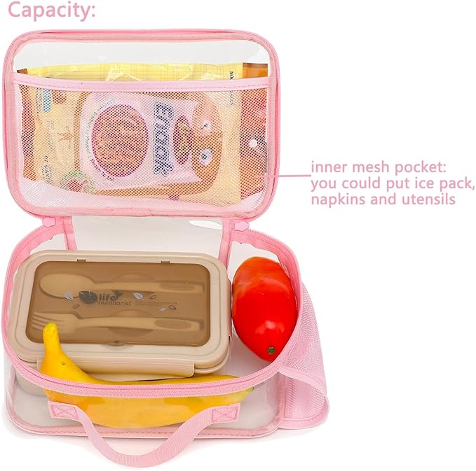FlowFly Kids Lunch box Insulated Soft Bag Mini Cooler Back to School Thermal Meal Tote Kit for Girls, Boys,ClearPink