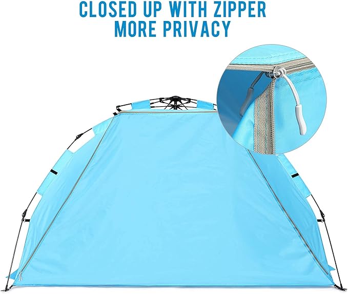 G4Free 3-4 Person Beach Tent Pop Up Shade, Lightweight UPF 50+ Beach Sun Shelter Family Size, Easy Setup and Portable Sun Shade Canopy Cabana(Bright Silver)