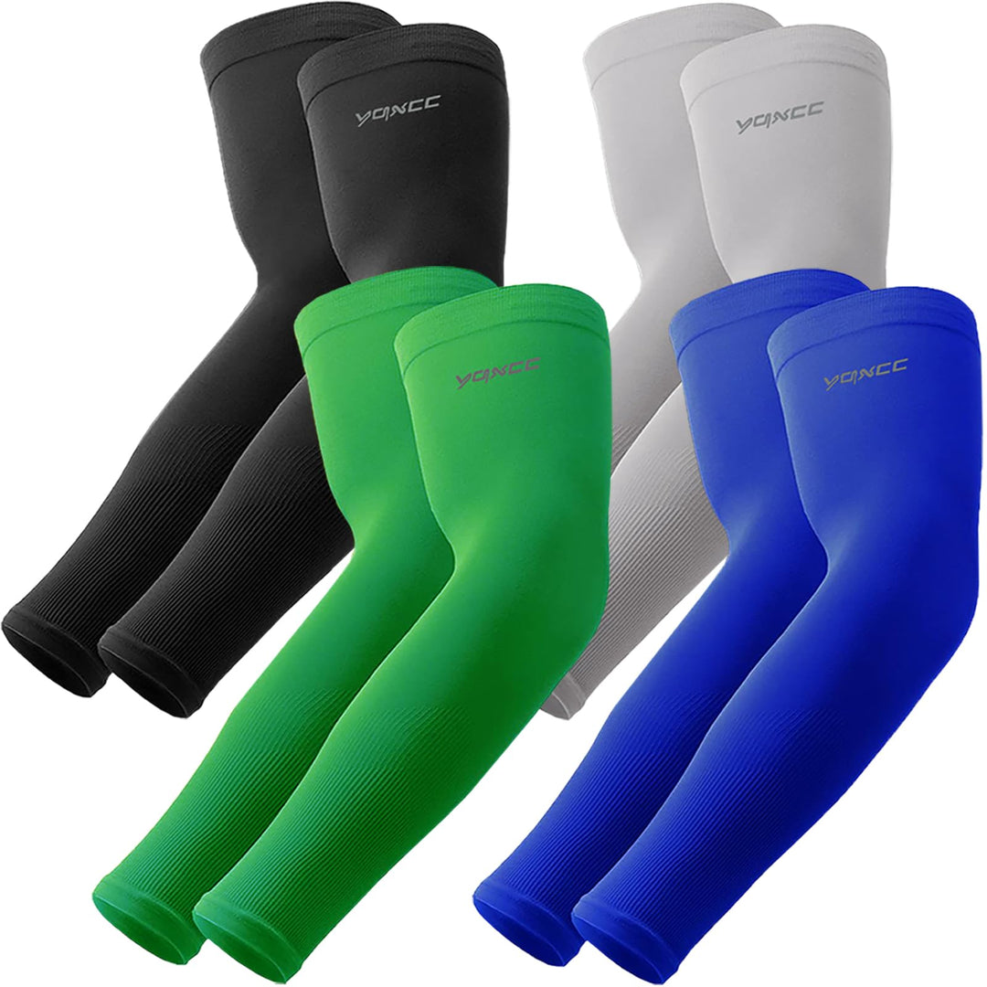 YQXCC 4 Pairs Arm Sleeves, Cooling UV Sun Protection Sports Compression Sleeves for Men Women, Golf Basketball Arm Sleeves