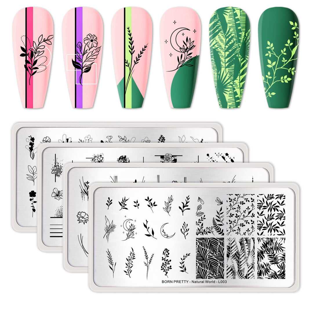 BORN PRETTY Stamping Temeplates Nail Art Stamping Plates Flower Leaves Theme Nail Image Plates Nail Manicuring DIY Printing Tools 4PCS