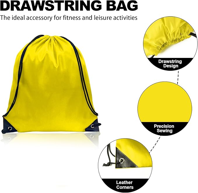 GoodtoU Drawstring Bags, Drawstring Backpack Bulk Nylon Backpack Draw String Back Bag Cinch Sack Drawstring Gym Bag String Backpack for Sport, Traveling, Team (Yellow, 16Pcs)