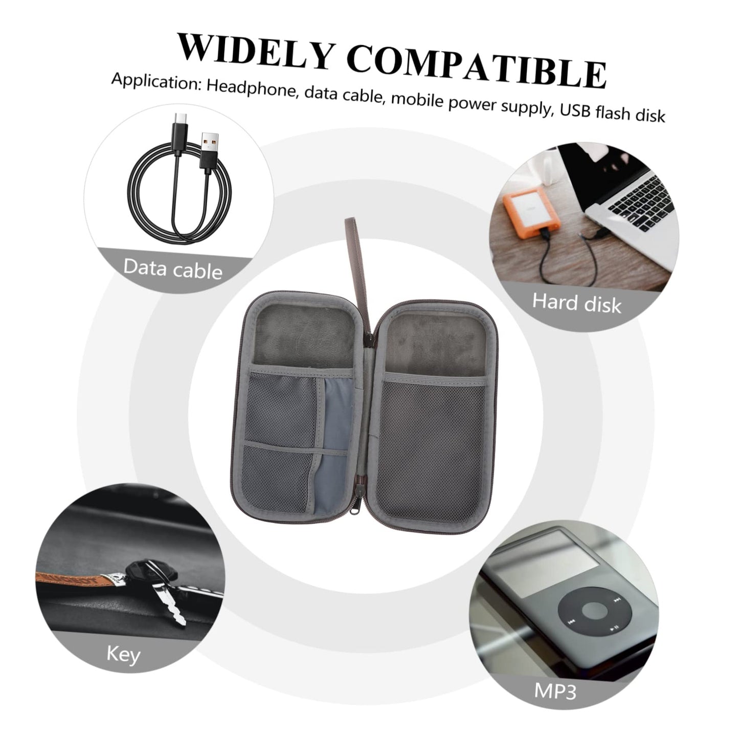 Yardenfun Power Bank Storage Bag Eva Shockproof Travel Electronic Organizer for Digital Products Pouch Convenient for Phone Container and Usb Cables Grey