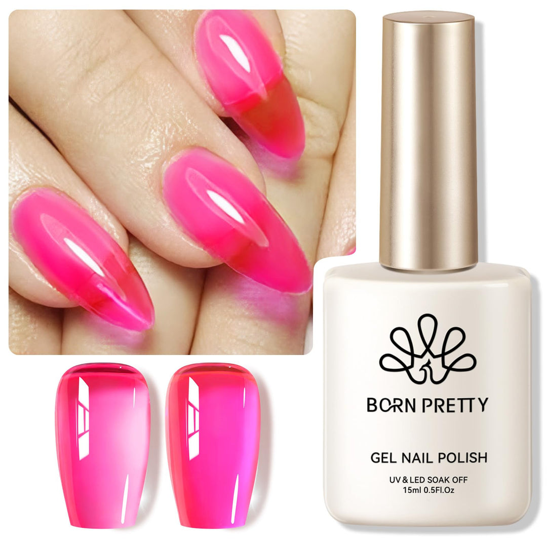 Born Pretty Jelly Gel Nail Polish Halloween Jelly Neon Hot Pink Gel Polish Translucent Sheer Ice Gel Polish Nail Art Manicure Salon DIY at Home 15ml