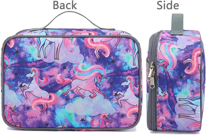 FlowFly Kids Lunch box Insulated Soft Bag Mini Cooler Back to School Thermal Meal Tote Kit for Girls, Boys, Unicorn#2