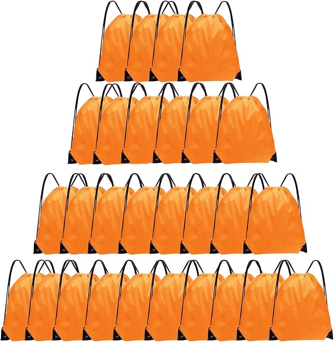 Drawstring Backpack Bulk 28 PCS Drawstring Bags String Backpack Cinch Bag Sackpack for Men Women Gym (Orange)