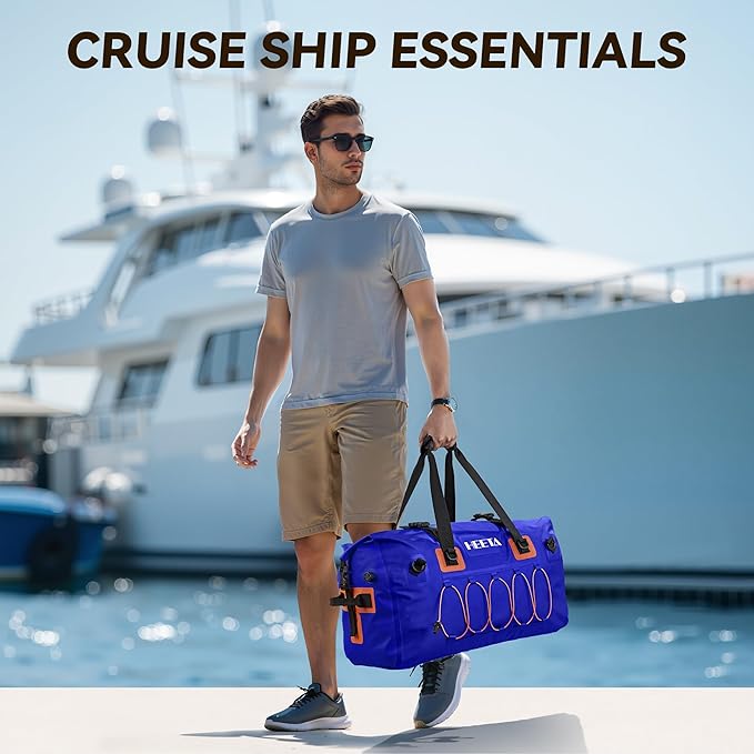 HEETA Waterproof Duffel Bag Motorcycle Dry Bag Backpack, Extra Large Rolltop Travel Duffle Bags with Straps & Handles for Kayaking Rafting Boating Canoeing Camping Gym Beach (Blue, 80L)