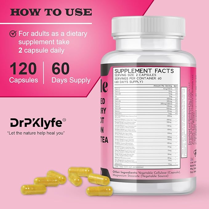 Milk Thistle Capsules for Liver Detox & Cleanse Support – with Dandelion Root, Resveratrol, Artichoke, Moringa, Silymarin – 120 Capsules (60-Day Supply)