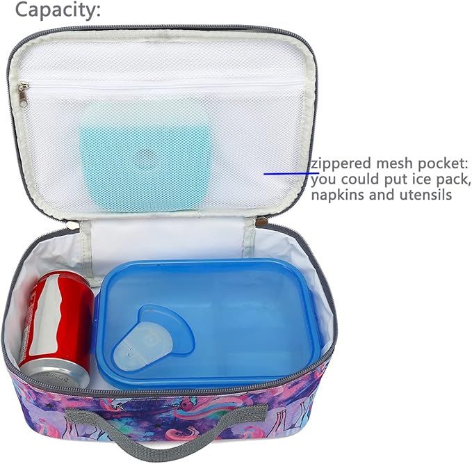 FlowFly Kids Lunch box Insulated Soft Bag Mini Cooler Back to School Thermal Meal Tote Kit for Girls, Boys, Unicorn#2