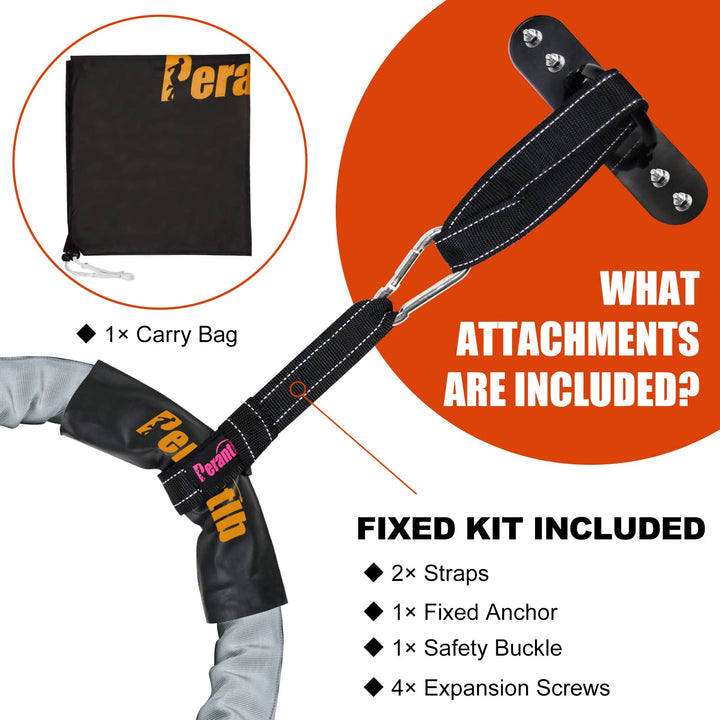 Perantlb Battle Rope with cloth sleeve -1.5/2 Inch Diameter 30' 40' 50' Lengths -Gym Muscle Toning Metabolic Workout Fitness, battle rope Anchor Strap Kit Included (1.5" x 30 ft Length)