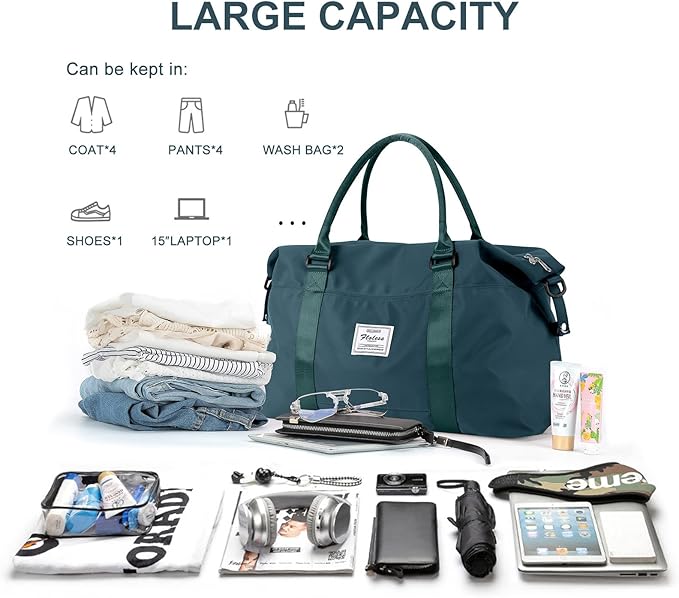 Womens travel bags, weekender carry on for women, sports Gym Bag, workout duffel bag, overnight shoulder Bag fit 15.6 inch Laptop (Large, Peacock Blue)