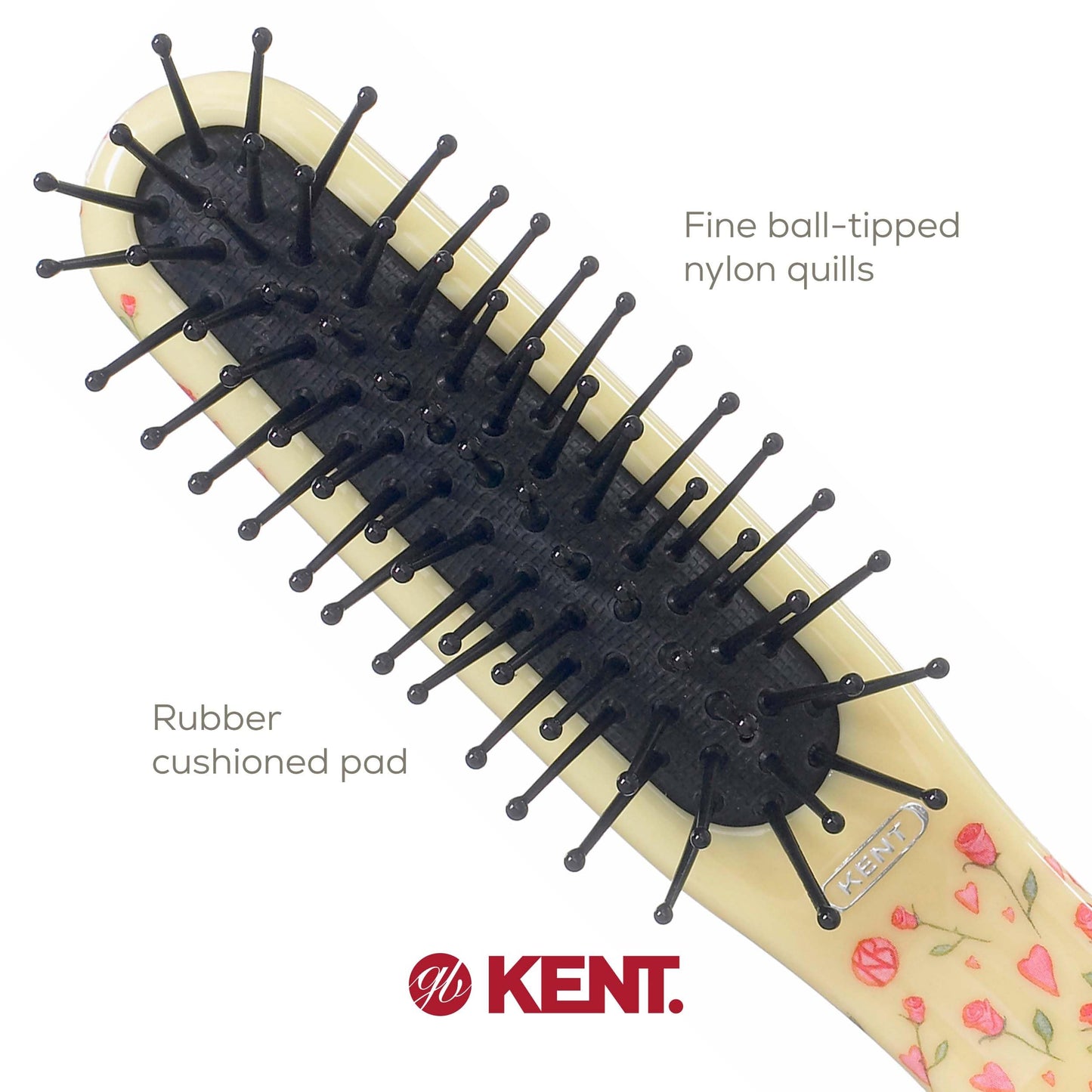 Kent ARTH1 Baby Hair Brush, Hair Brush for Kids, Small Brushes for Hair and Travel Brush Hair Detangler with Non-Scratch Nylon Bristles for Gentle Detangling Arthedz (Hearts N' Roses Pattern)