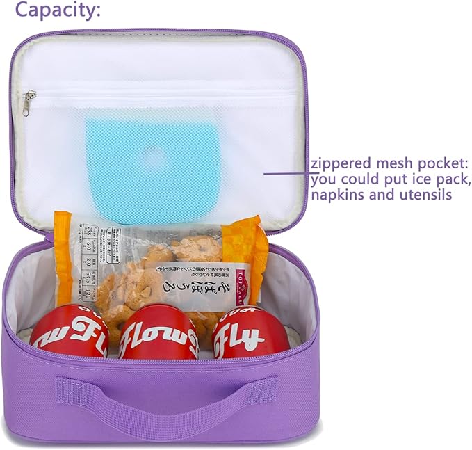 FlowFly Kids Lunch box Insulated Soft Bag Mini Cooler Back to School Thermal Meal Tote Kit for Girls, Boys,Glitter-Purple
