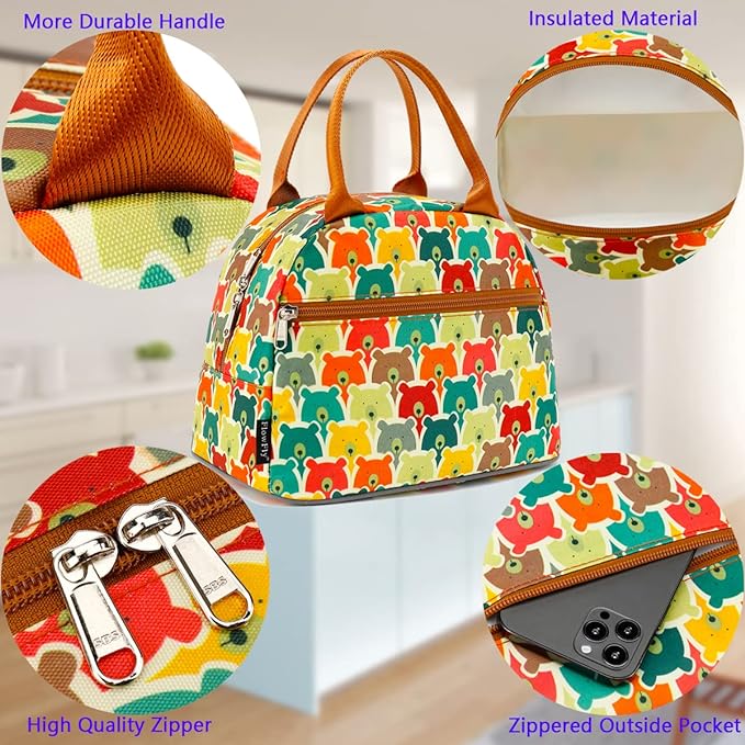 FlowFly Insulated Lunch Cooler Bag - Tote Bag Organizer for Women/Men, Bear