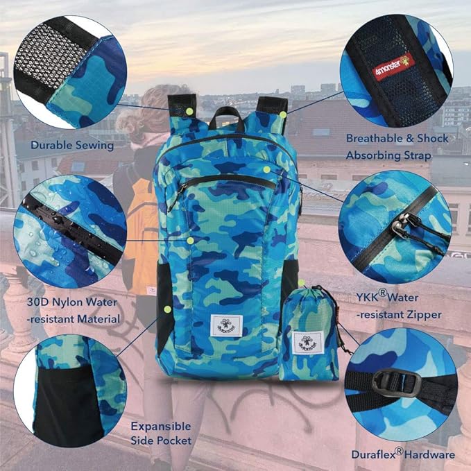 4Monster Hiking Daypack,Water Resistant Lightweight Packable Backpack for Travel Camping Outdoor