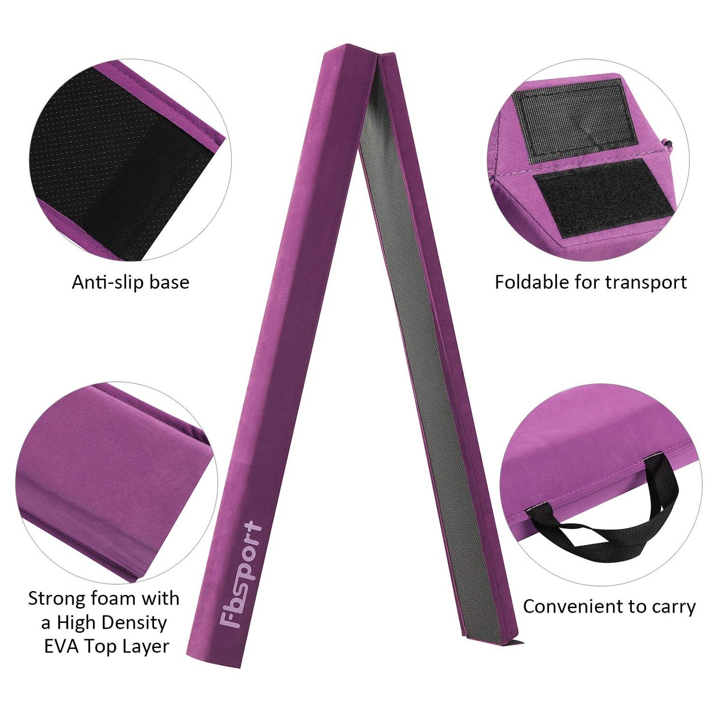FBSPORT 8ft Balance Beam: Folding Floor Gymnastics Equipment for Kids Adults,Non Slip Rubber Base, Gymnastics Beam for Training, Practice, Physical Therapy and Professional Home Training