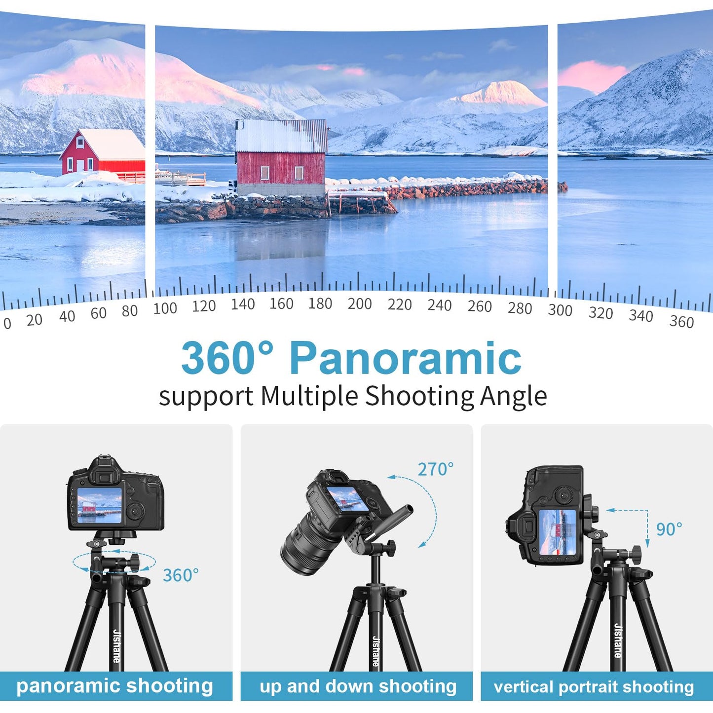 Jishane 71" Camera Tripod Phone Tripod with Wireless Remote Phone Holder and Carry Bag, Aluminum Lightweight Camera Tripod Stand Compatible with Smartphone Cameras, Max Load 6.6 lbs