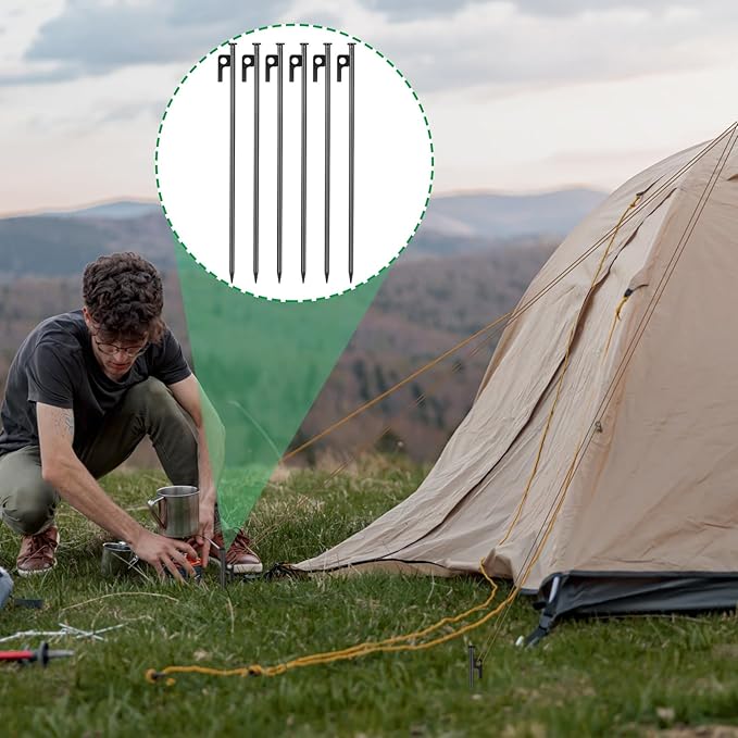 Blulu 24 Pcs 8/12/16 Inch Tent Stakes Heavy Duty Steel Metal Tent Pegs Unbreakable and Inflexible Metal Stakes Tent Spikes for Camping, Yard Decoration, Picnic, Tarp(Black, 16 Inch)