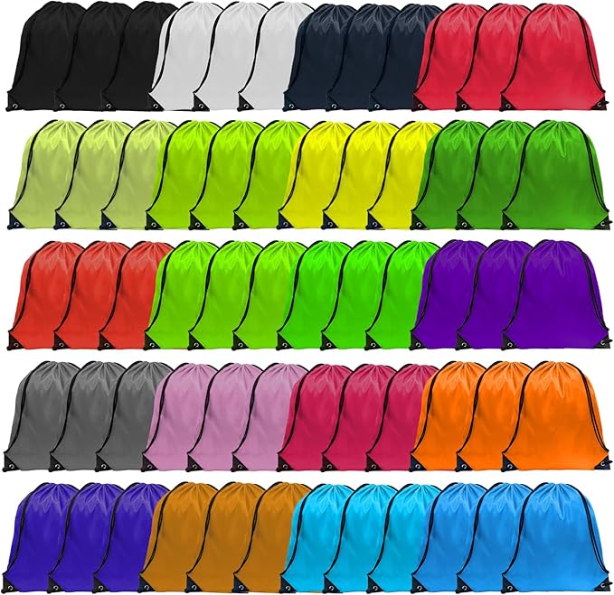 Drawstring Bags, Drawstring Backpack Nylon Backpack Draw String Bags Pack Bulk Cinch Sack Drawstring Gym Bag Drawstring Backpack for Sport, Traveling, Team (20 Colors, 60Pcs)