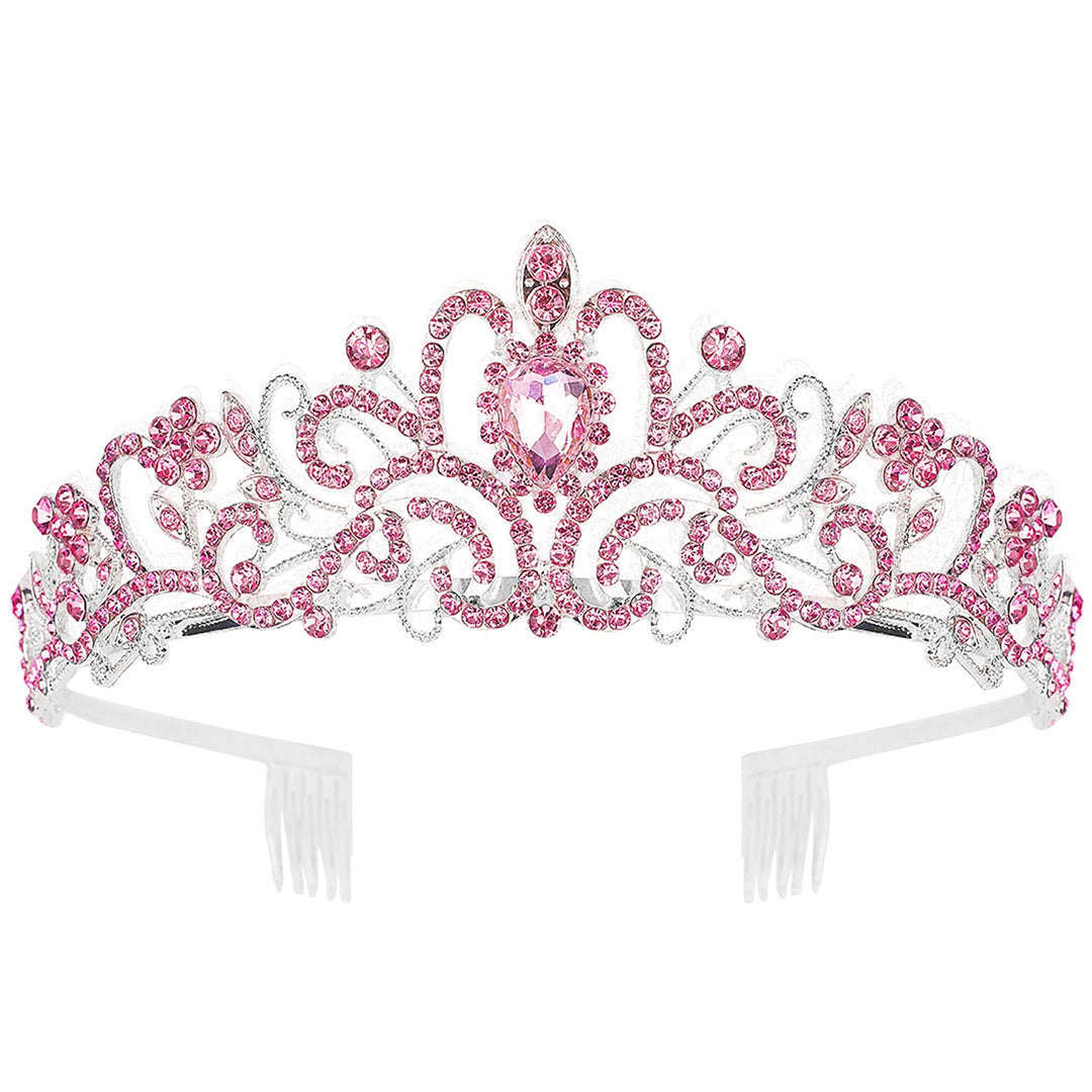 Cocide Pink Tiara And Crowns For Girls Crystal Headband Princess Rhinestone Crown With Combs Bride Headbands Bridal Wedding Prom