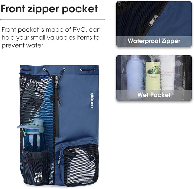 WANDF Swim Bag Mesh Drawstring Backpack with Wet Pocket for Swimming, Gym, and Workout Gear