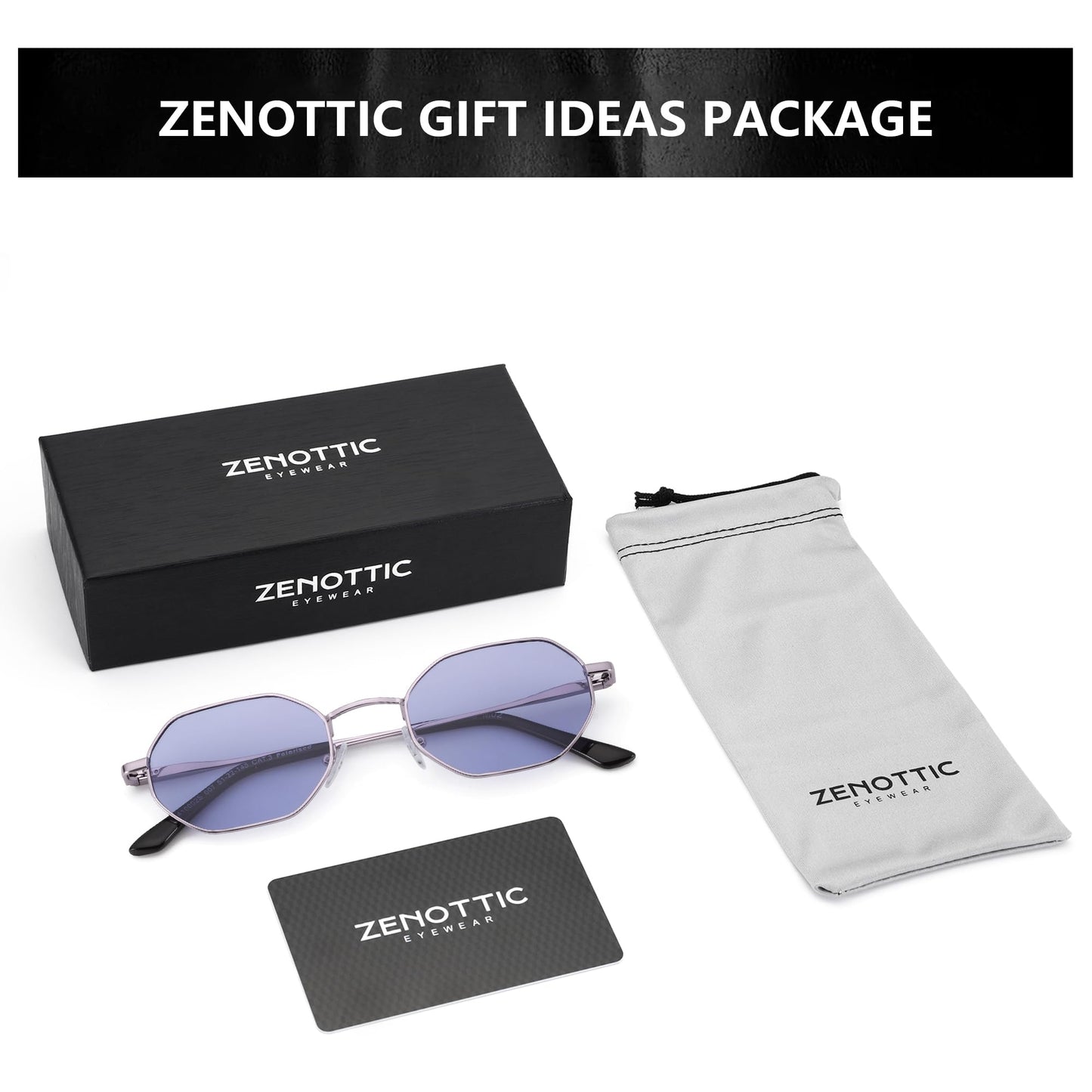 ZENOTTIC Small Octagonal Polarized Sunglasses for Women Men Hippie Metal Frame Retro Rectangle Sun Glasses