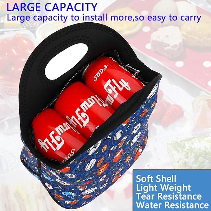FlowFly Neoprene Kids Lunch box Insulated Soft Bag Mini Cooler Thermal Meal Tote Kit for Boys, Girls,Men,Women,School,Work, Office, FootBall