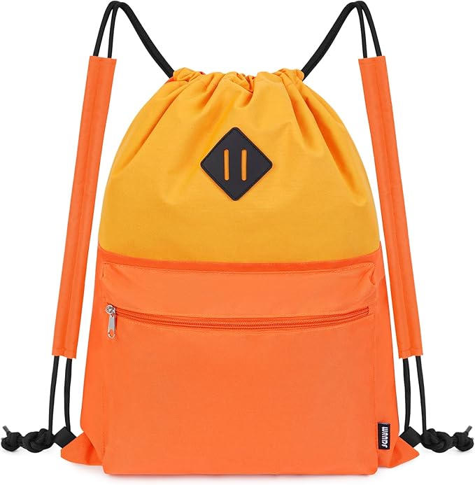 WANDF Drawstring Backpack with Shoulder Pad Sports Gym Backpack with Wet Compartment, Water-Resistant String Bag Cinch Bag for Women Men (Orange with Shoulder Pad)
