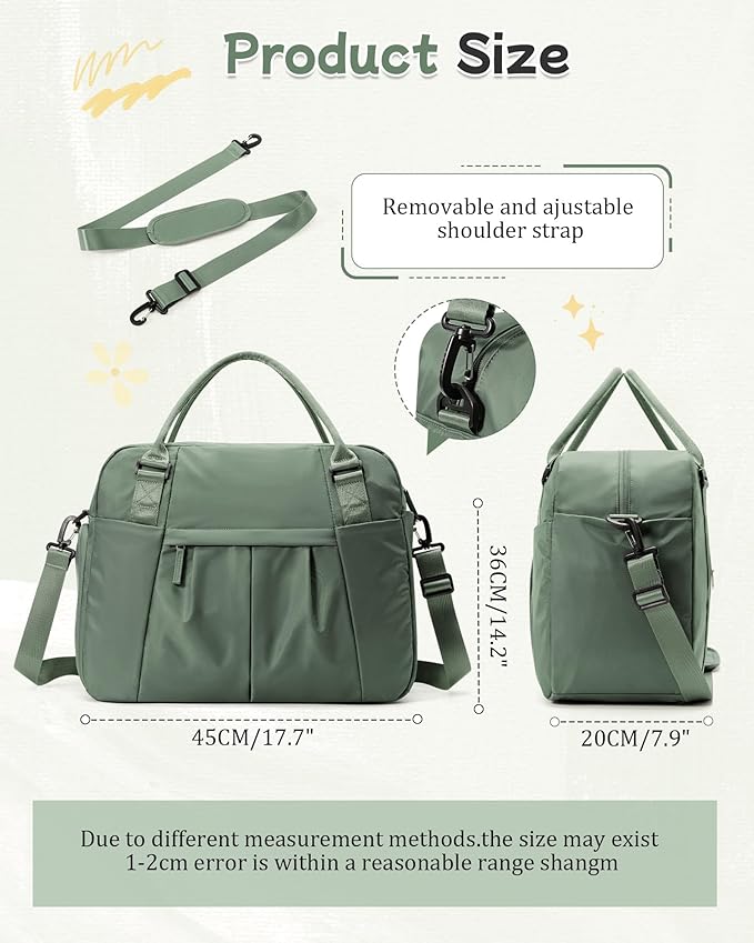 Travel Duffel Bag with Shoe Compartment, Large Weekender Bags for Women with Trolley Sleeve for Airplane, Waterproof Carry on Bag Sport Tote Bags Hospital Holdalls, Green