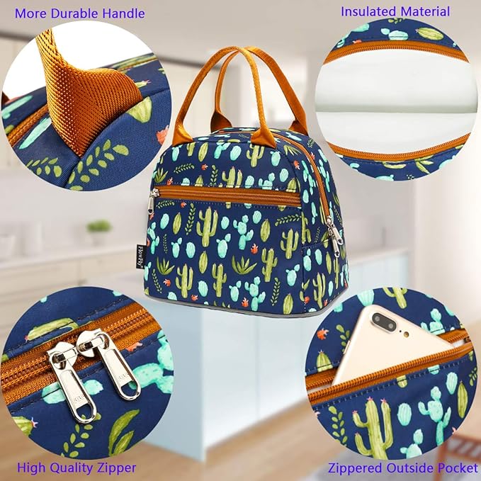 FlowFly Insulated Lunch Bag, Lunch Cooler Tote Organizer, Holder for Women/Men,Cactus