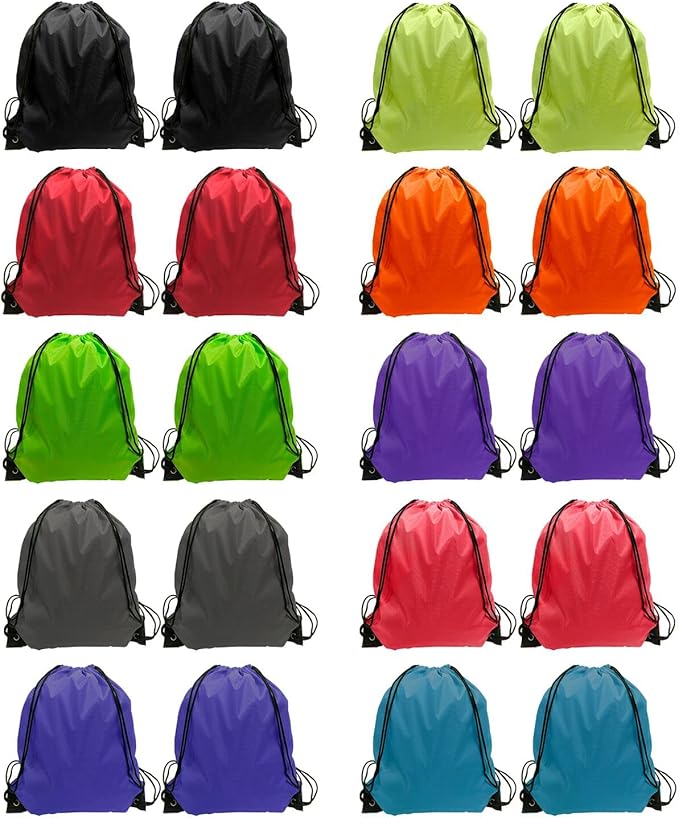 GoodtoU Drawstring Backpack Cinch Bag Drawstring Bags Bulk Draw String Sport Nylon Bag 10 Color (10 Color, 20PCS)