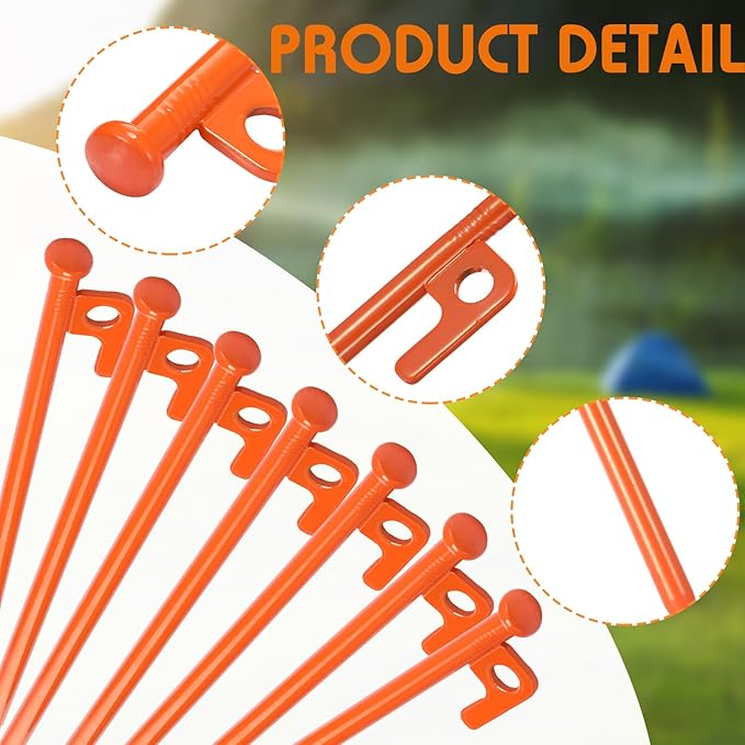 Blulu 24 Pcs Tent Stakes Heavy Duty Steel Metal Tent Pegs 8/12/16 Inch Unbreakable and Inflexible Metal Stakes Tent Spikes for Camping, Yard Decoration, Picnic, Tarp (Orange,8 Inch)