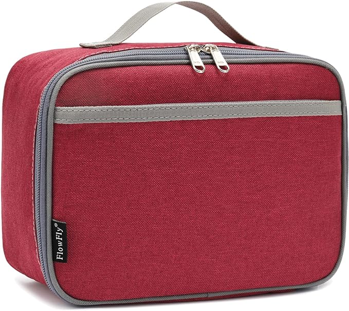 FlowFly Kids Lunch box Insulated Soft Bag Mini Cooler Back to School Thermal Meal Tote Kit for Girls, Boys,Women,Men, Deep Red